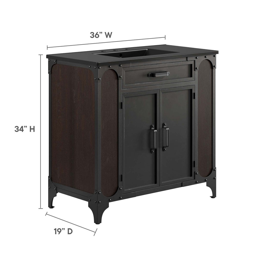 Modway Furniture Steamforge 36" Bathroom Vanity - Industrial-Modern Design with Ceramic Sink & Ample Storage Options EEI-6418-BLK-BLK
