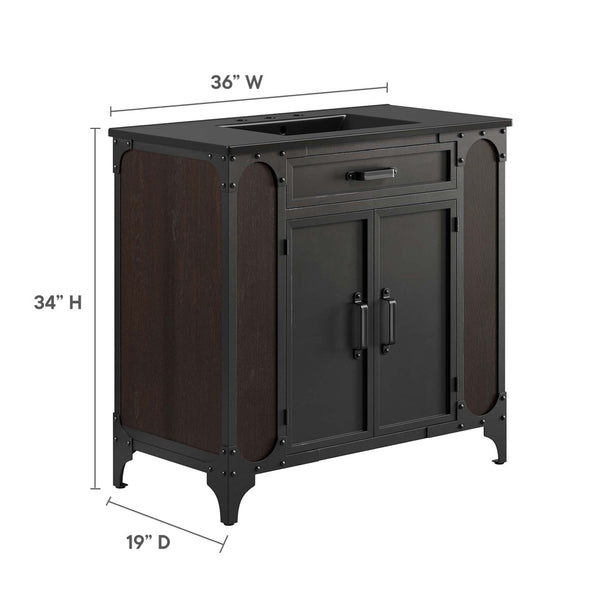 Modway Furniture Steamforge 36" Bathroom Vanity - Industrial-Modern Design with Ceramic Sink & Ample Storage Options EEI-6418-BLK-BLK