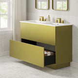 Modway Furniture Quantum 48" Double Sink Bathroom Vanity White Gold 18.5 x 48 x 39.5