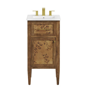 Modway Furniture Elysian 18" Wood Bathroom Vanity - Handcrafted Mid-Century Design with Ceramic Sink & Storage Solutions EEI-6436-WHI-BRN