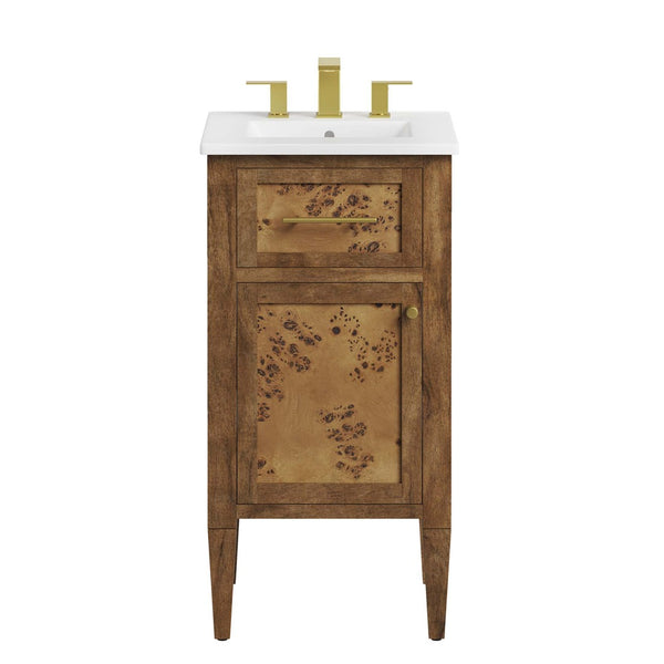 Modway Furniture Elysian 18" Wood Bathroom Vanity - Handcrafted Mid-Century Design with Ceramic Sink & Storage Solutions EEI-6436-WHI-BRN