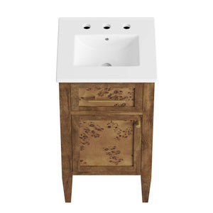 Modway Furniture Elysian 18" Wood Bathroom Vanity - Handcrafted Mid-Century Design with Ceramic Sink & Storage Solutions EEI-6436-WHI-BRN