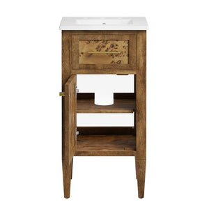 Modway Furniture Elysian 18" Wood Bathroom Vanity - Handcrafted Mid-Century Design with Ceramic Sink & Storage Solutions EEI-6436-WHI-BRN
