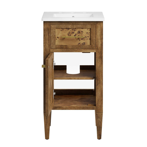 Modway Furniture Elysian 18" Wood Bathroom Vanity - Handcrafted Mid-Century Design with Ceramic Sink & Storage Solutions EEI-6436-WHI-BRN
