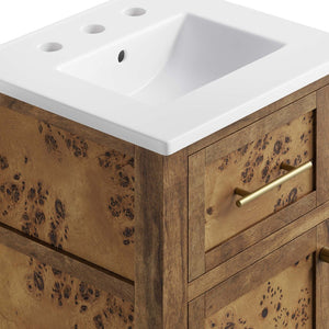 Modway Furniture Elysian 18" Wood Bathroom Vanity - Handcrafted Mid-Century Design with Ceramic Sink & Storage Solutions EEI-6436-WHI-BRN