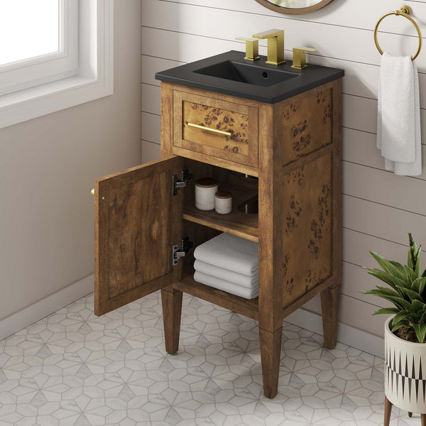 Modway Furniture Elysian 18" Handcrafted Wood Bathroom Vanity with Integrated Sink & Open Shelving - Black Brown EEI-6438-BLK-BRN