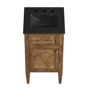 Modway Furniture Elysian 18" Handcrafted Wood Bathroom Vanity with Integrated Sink & Open Shelving - Black Brown EEI-6438-BLK-BRN