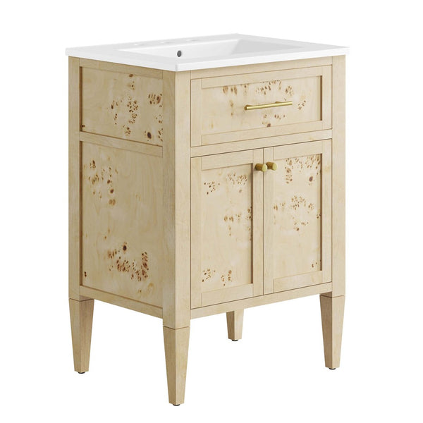 Modway Furniture Elysian 24" Wood Bathroom Vanity - Handcrafted White Burl Design with Ceramic Sink & Storage Space EEI-6439-WHI-BUR