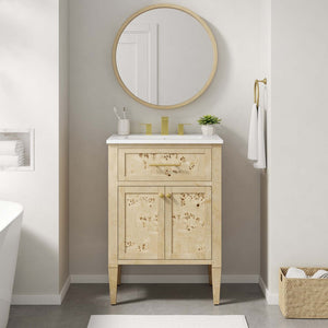 Modway Furniture Elysian 24" Wood Bathroom Vanity - Handcrafted White Burl Design with Ceramic Sink & Storage Space EEI-6439-WHI-BUR
