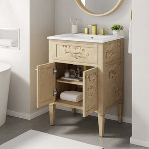 Modway Furniture Elysian 24" Wood Bathroom Vanity - Handcrafted White Burl Design with Ceramic Sink & Storage Space EEI-6439-WHI-BUR
