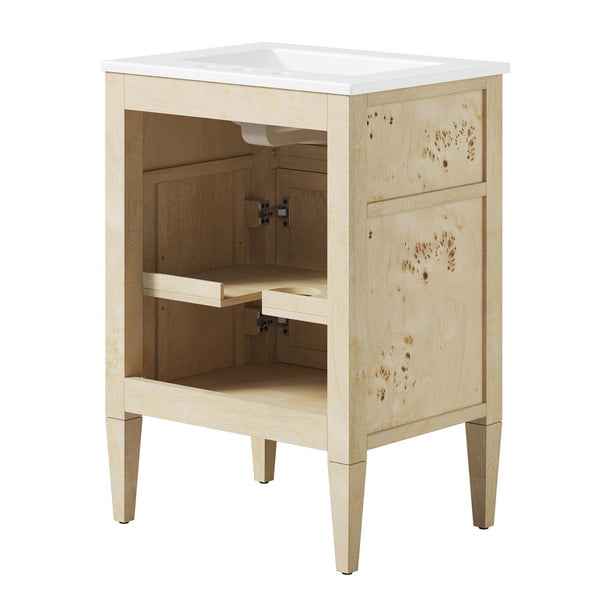 Modway Furniture Elysian 24" Wood Bathroom Vanity - Handcrafted White Burl Design with Ceramic Sink & Storage Space EEI-6439-WHI-BUR