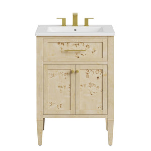 Modway Furniture Elysian 24" Wood Bathroom Vanity - Handcrafted White Burl Design with Ceramic Sink & Storage Space EEI-6439-WHI-BUR
