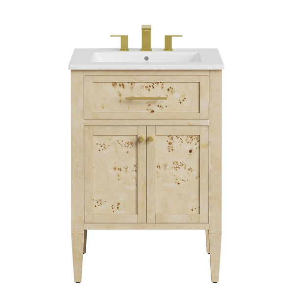 Modway Furniture Elysian 24" Wood Bathroom Vanity - Handcrafted White Burl Design with Ceramic Sink & Storage Space EEI-6439-WHI-BUR