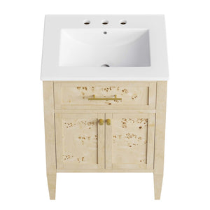 Modway Furniture Elysian 24" Wood Bathroom Vanity - Handcrafted White Burl Design with Ceramic Sink & Storage Space EEI-6439-WHI-BUR