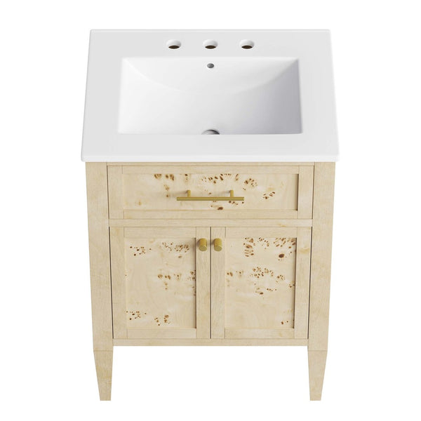 Modway Furniture Elysian 24" Wood Bathroom Vanity - Handcrafted White Burl Design with Ceramic Sink & Storage Space EEI-6439-WHI-BUR