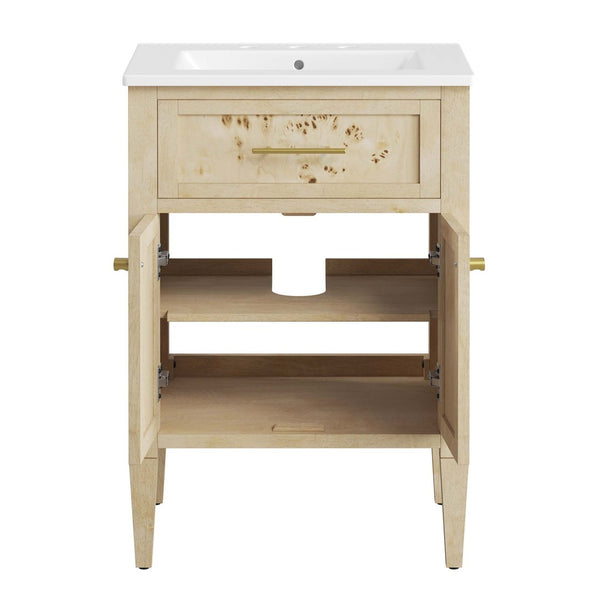 Modway Furniture Elysian 24" Wood Bathroom Vanity - Handcrafted White Burl Design with Ceramic Sink & Storage Space EEI-6439-WHI-BUR