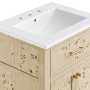 Modway Furniture Elysian 24" Wood Bathroom Vanity - Handcrafted White Burl Design with Ceramic Sink & Storage Space EEI-6439-WHI-BUR