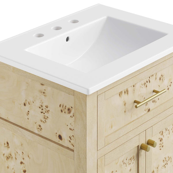 Modway Furniture Elysian 24" Wood Bathroom Vanity - Handcrafted White Burl Design with Ceramic Sink & Storage Space EEI-6439-WHI-BUR