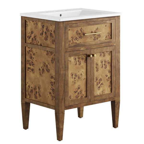 Modway Furniture Elysian 24" Wood Bathroom Vanity - Handcrafted Mango with Ceramic Sink & Stylish Storage Solutions EEI-6440-WHI-BRN