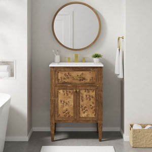 Modway Furniture Elysian 24" Wood Bathroom Vanity - Handcrafted Mango with Ceramic Sink & Stylish Storage Solutions EEI-6440-WHI-BRN