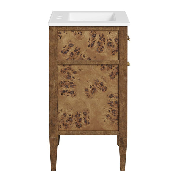 Modway Furniture Elysian 24" Wood Bathroom Vanity - Handcrafted Mango with Ceramic Sink & Stylish Storage Solutions EEI-6440-WHI-BRN