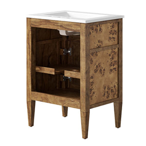 Modway Furniture Elysian 24" Wood Bathroom Vanity - Handcrafted Mango with Ceramic Sink & Stylish Storage Solutions EEI-6440-WHI-BRN