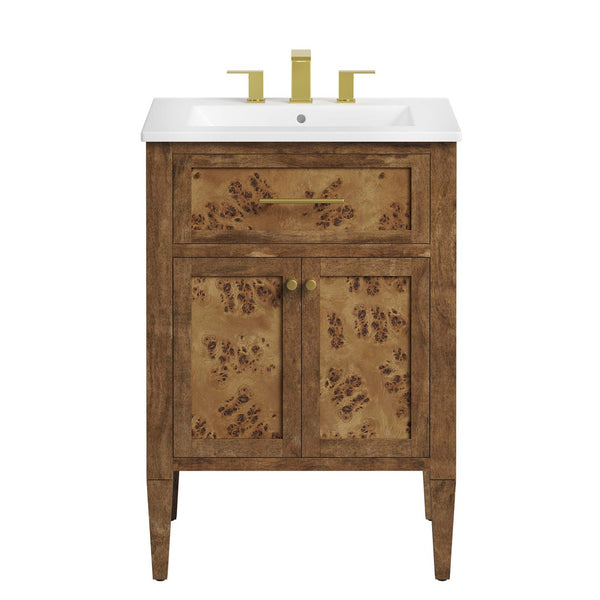 Modway Furniture Elysian 24" Wood Bathroom Vanity - Handcrafted Mango with Ceramic Sink & Stylish Storage Solutions EEI-6440-WHI-BRN