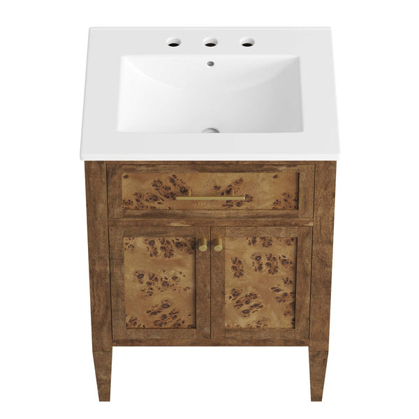 Modway Furniture Elysian 24" Wood Bathroom Vanity - Handcrafted Mango with Ceramic Sink & Stylish Storage Solutions EEI-6440-WHI-BRN