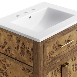 Modway Furniture Elysian 24" Wood Bathroom Vanity - Handcrafted Mango with Ceramic Sink & Stylish Storage Solutions EEI-6440-WHI-BRN