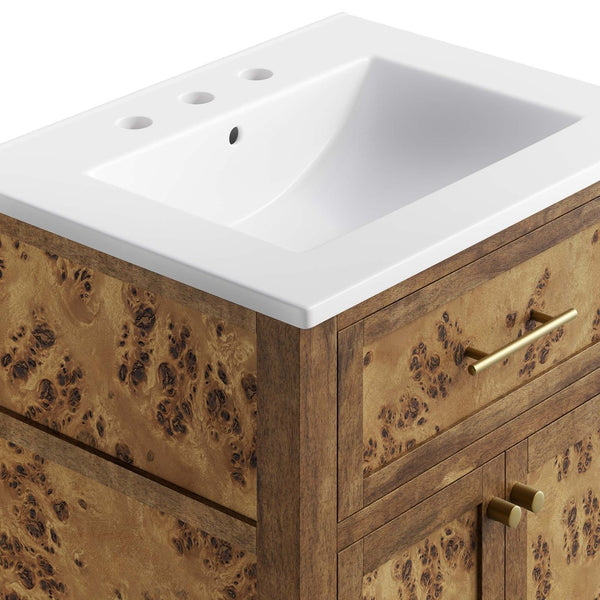 Modway Furniture Elysian 24" Wood Bathroom Vanity - Handcrafted Mango with Ceramic Sink & Stylish Storage Solutions EEI-6440-WHI-BRN
