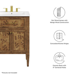 Modway Furniture Elysian 24" Wood Bathroom Vanity - Handcrafted Mango with Ceramic Sink & Stylish Storage Solutions EEI-6440-WHI-BRN