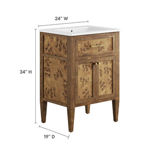 Modway Furniture Elysian 24" Wood Bathroom Vanity - Handcrafted Mango with Ceramic Sink & Stylish Storage Solutions EEI-6440-WHI-BRN