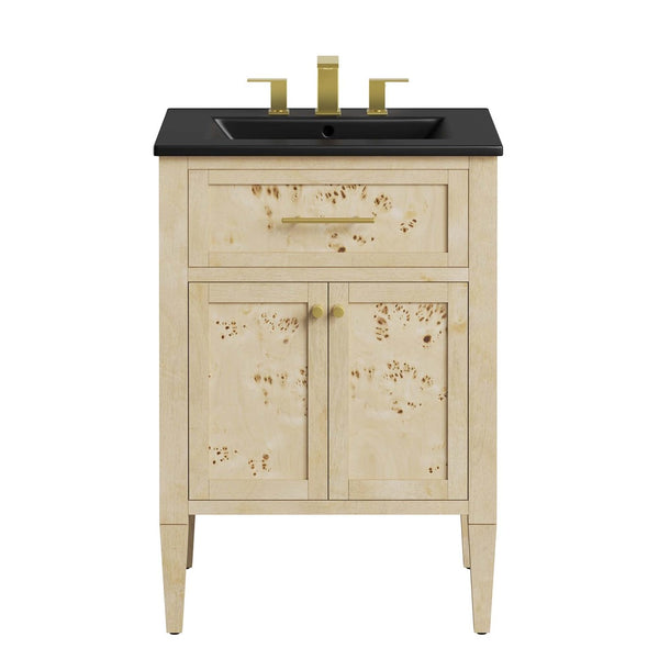 Modway Furniture Elysian 24" Wood Bathroom Vanity - Artisan Black Burl Design with Integrated Sink & Storage Solutions EEI-6441-BLK-BUR