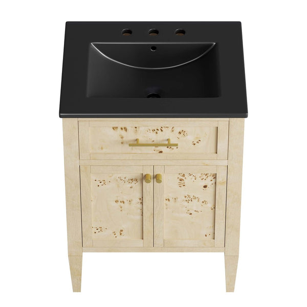 Modway Furniture Elysian 24" Wood Bathroom Vanity - Artisan Black Burl Design with Integrated Sink & Storage Solutions EEI-6441-BLK-BUR