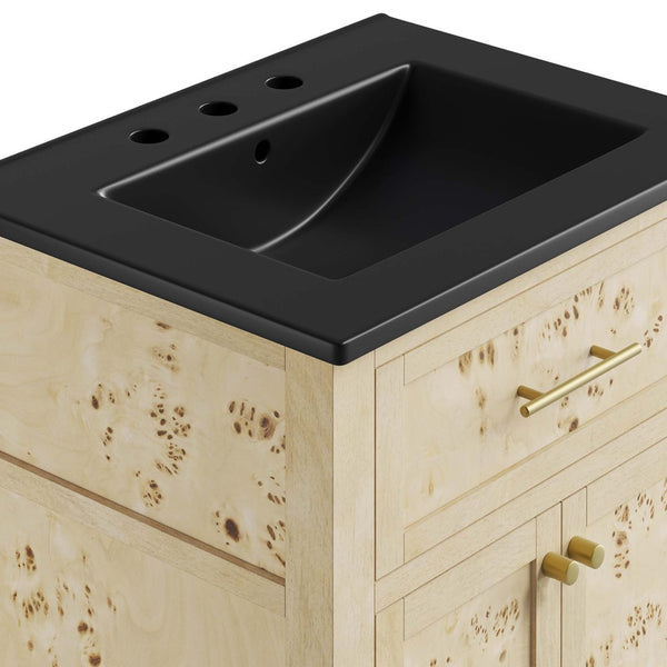 Modway Furniture Elysian 24" Wood Bathroom Vanity - Artisan Black Burl Design with Integrated Sink & Storage Solutions EEI-6441-BLK-BUR