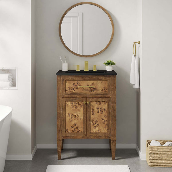 Modway Furniture Elysian 24" Handcrafted Wood Bathroom Vanity - Black Brown with Ceramic Sink & Modern Storage Solutions EEI-6442-BLK-BRN