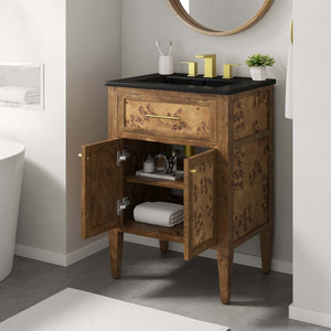 Modway Furniture Elysian 24" Handcrafted Wood Bathroom Vanity - Black Brown with Ceramic Sink & Modern Storage Solutions EEI-6442-BLK-BRN