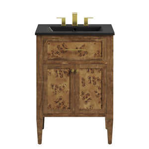 Modway Furniture Elysian 24" Handcrafted Wood Bathroom Vanity - Black Brown with Ceramic Sink & Modern Storage Solutions EEI-6442-BLK-BRN