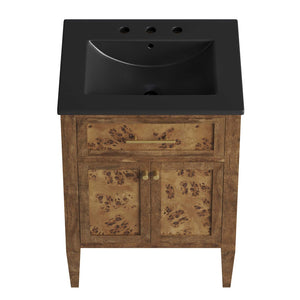 Modway Furniture Elysian 24" Handcrafted Wood Bathroom Vanity - Black Brown with Ceramic Sink & Modern Storage Solutions EEI-6442-BLK-BRN