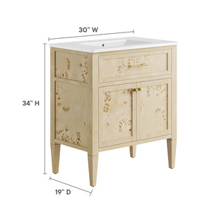 Modway Furniture Elysian 30" Wood Bathroom Vanity - Handcrafted Mango with Unique Burl Finish & Modern Design EEI-6443-WHI-BUR