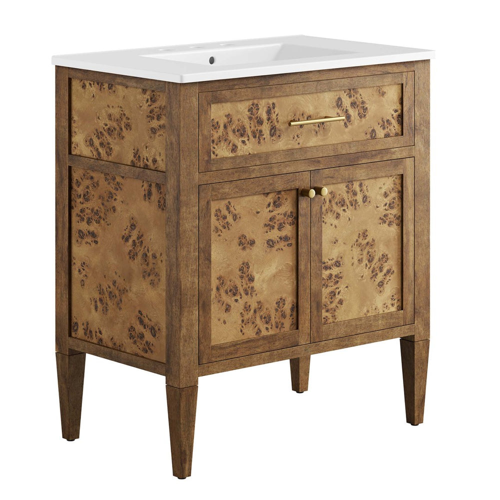 Modway Furniture Elysian 30" Wood Bathroom Vanity - Handcrafted Mango with Ceramic Sink & Modern Mid-Century Style EEI-6444-WHI-BRN