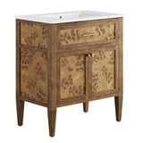 Modway Furniture Elysian 30" Wood Bathroom Vanity White Brown 18 x 30 x 39.5