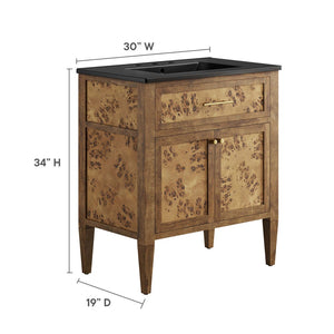 Modway Furniture Elysian 30" Compact Wood Bathroom Vanity - Handcrafted Mango with Integrated Sink & Storage Solutions EEI-6446-BLK-BRN