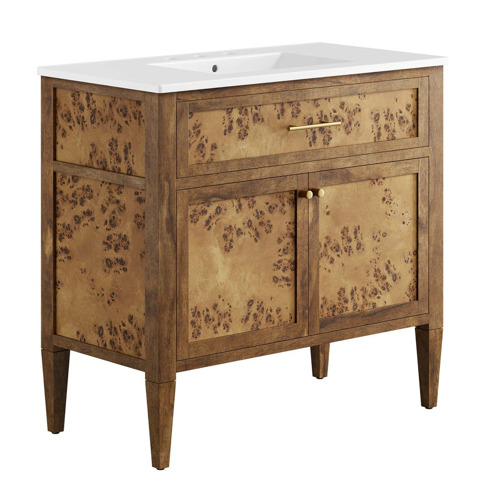 Modway Furniture Elysian 36" Wood Bathroom Vanity - Artisan Mango Wood, Elegant Ceramic Sink & Smart Storage Solutions EEI-6448-WHI-BRN