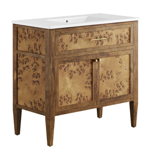 Modway Furniture Elysian 36" Wood Bathroom Vanity - Artisan Mango Wood, Elegant Ceramic Sink & Smart Storage Solutions EEI-6448-WHI-BRN