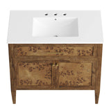 Modway Furniture Elysian 36" Wood Bathroom Vanity White Brown 18.5 x 36 x 39.5
