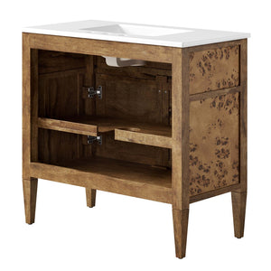 Modway Furniture Elysian 36" Wood Bathroom Vanity - Artisan Mango Wood, Elegant Ceramic Sink & Smart Storage Solutions EEI-6448-WHI-BRN