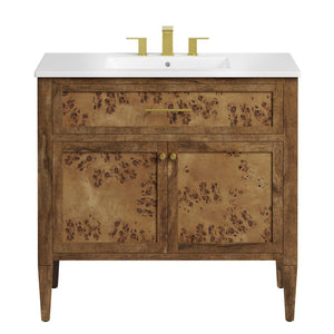 Modway Furniture Elysian 36" Wood Bathroom Vanity - Artisan Mango Wood, Elegant Ceramic Sink & Smart Storage Solutions EEI-6448-WHI-BRN