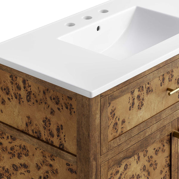 Modway Furniture Elysian 36" Wood Bathroom Vanity - Artisan Mango Wood, Elegant Ceramic Sink & Smart Storage Solutions EEI-6448-WHI-BRN