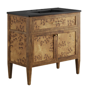 Modway Furniture Elysian 36" Burl Wood Bathroom Vanity - Handcrafted Mango Wood, Modern Design with Ceramic Sink EEI-6450-BLK-BRN